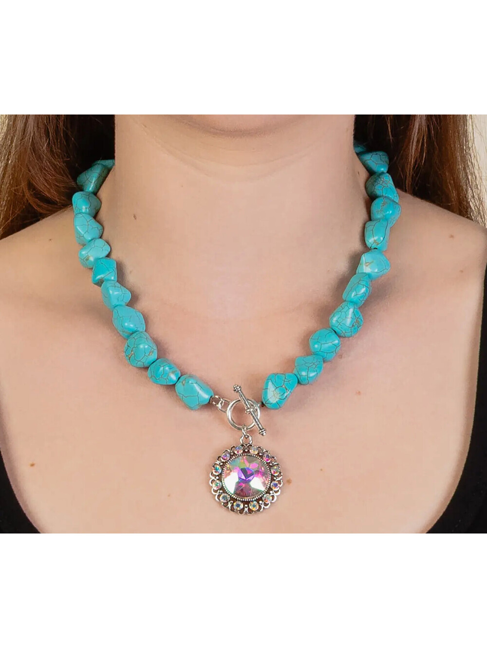 Western Crystal Necklace Cowgirl Statement Rodeo Boutique Jewelry Turquoise NEW